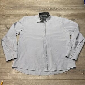 Scott Weiland Shirt Mens XXL Blue White Gingham Paisley Trim Zig Zag Stitching